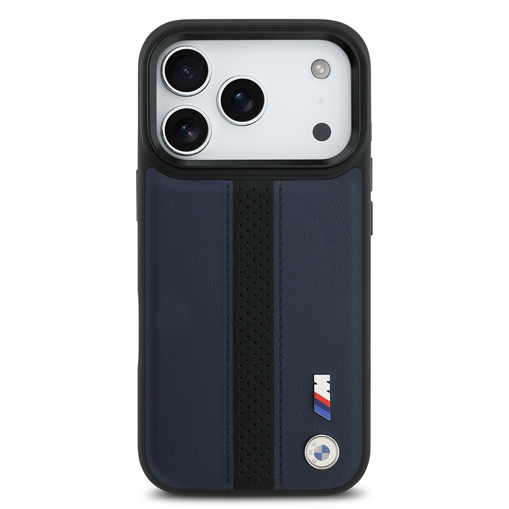 Apple iPhone 17 Pro Kılıf BMW Orjinal Lisanslı M-safe Şarj Özellikli Deri Arka Yüzey Metal Logolu Delikli Şerit Tasarımlı Kapak - 12