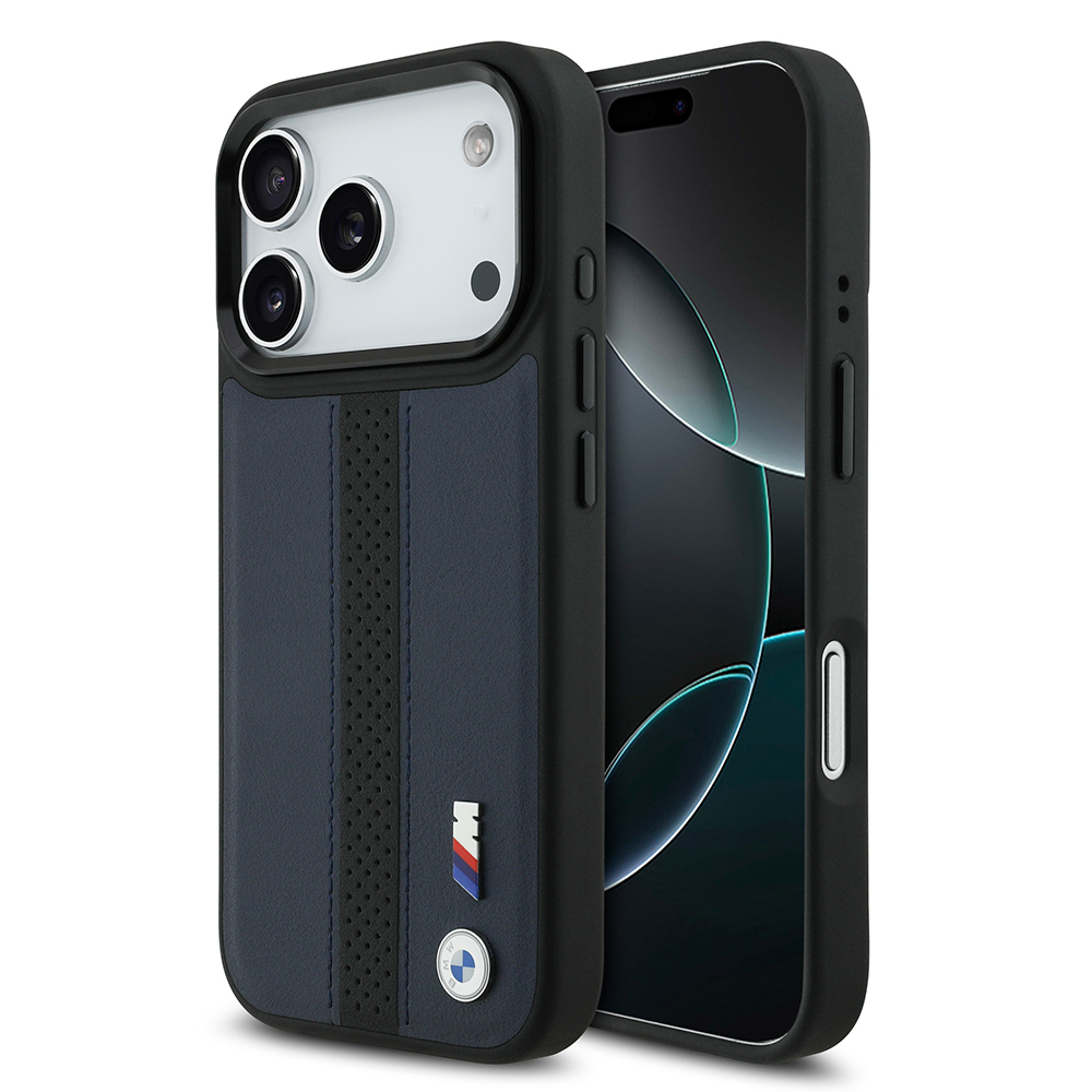 Apple iPhone 17 Pro Kılıf BMW Orjinal Lisanslı M-safe Şarj Özellikli Deri Arka Yüzey Metal Logolu Delikli Şerit Tasarımlı Kapak - 3