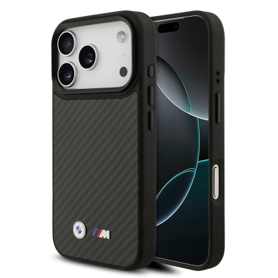 Apple iPhone 17 Pro Kılıf BMW Orjinal Lisanslı M-safe Şarj Özellikli Karbon Fiber Metal Logolu Kapak Siyah