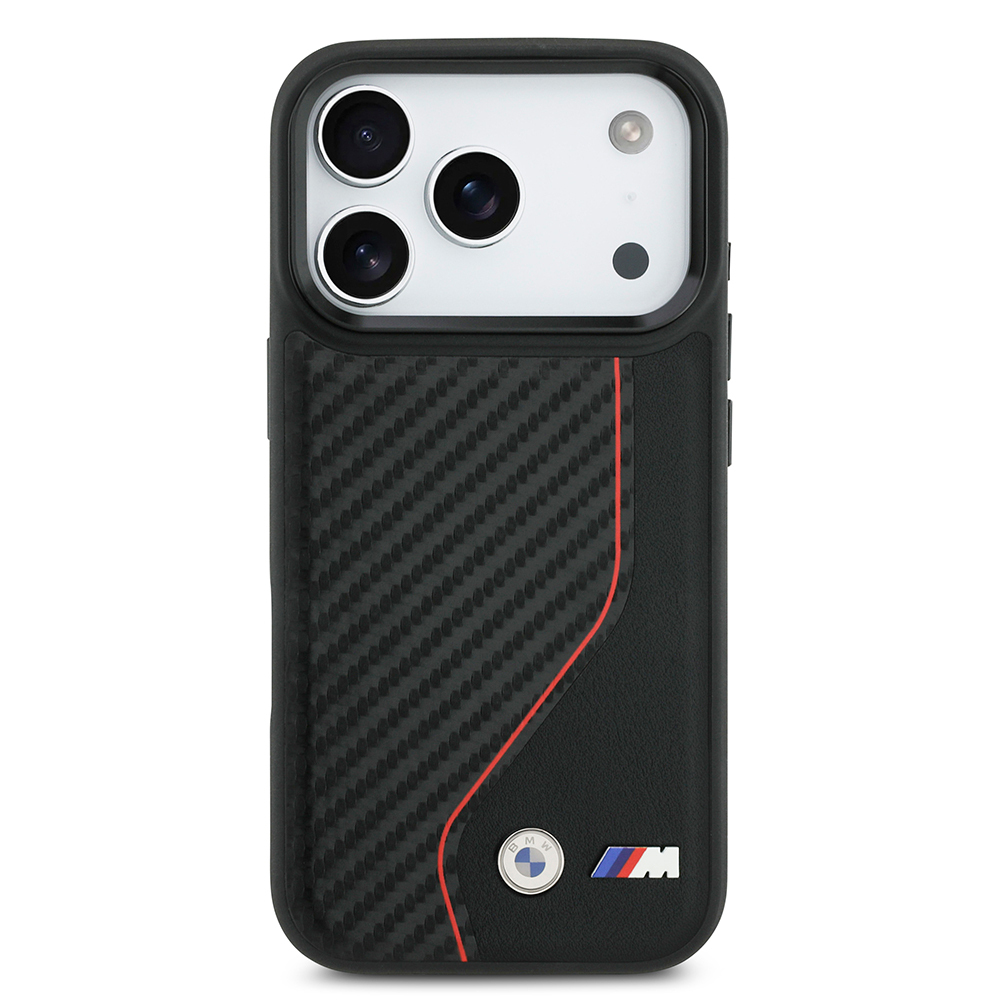 Apple iPhone 17 Pro Kılıf BMW Orjinal Lisanslı M-safe Şarj Özellikli Metal BMW ve M Logolu PU Karbon Tasarımlı Kapak - 3