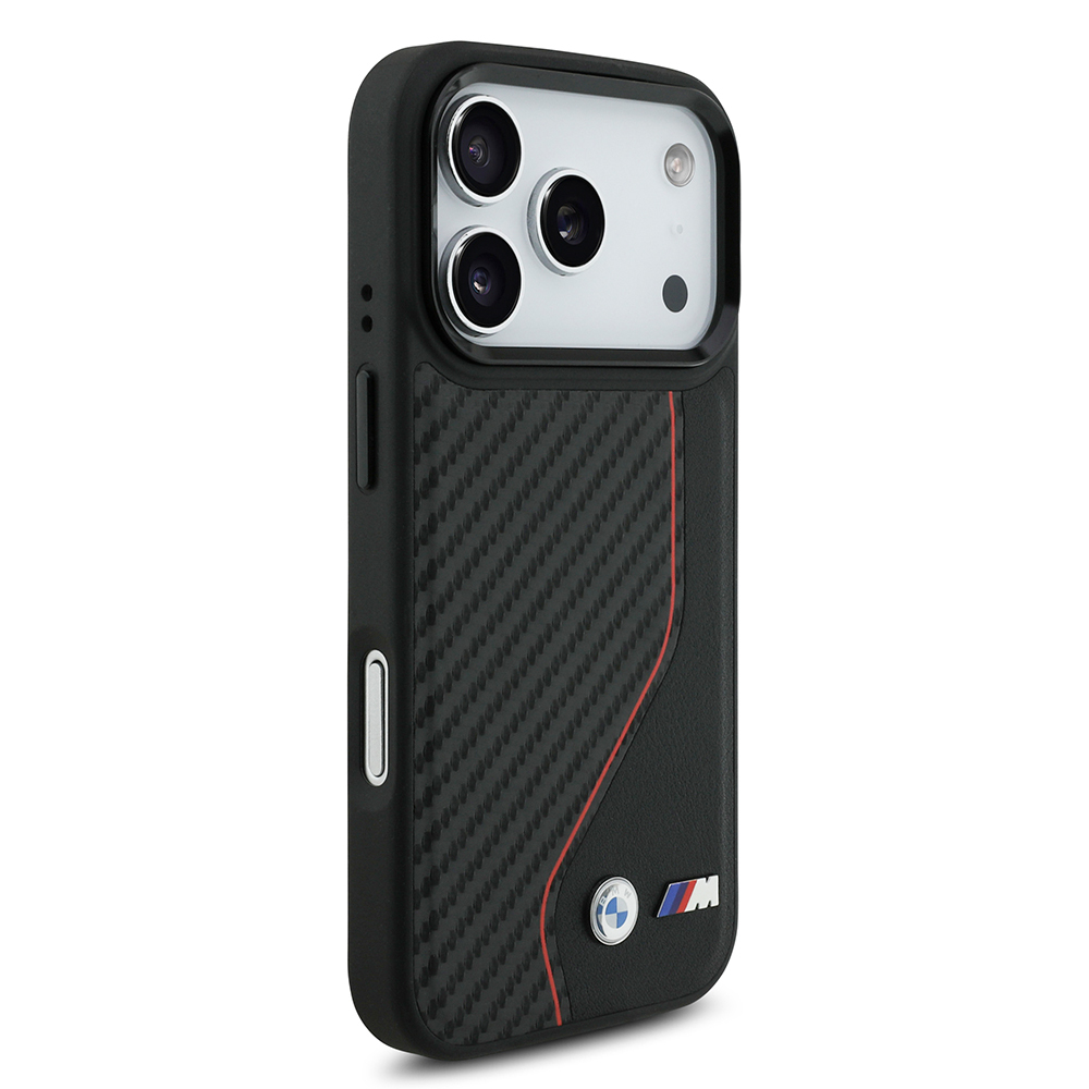 Apple iPhone 17 Pro Kılıf BMW Orjinal Lisanslı M-safe Şarj Özellikli Metal BMW ve M Logolu PU Karbon Tasarımlı Kapak - 4