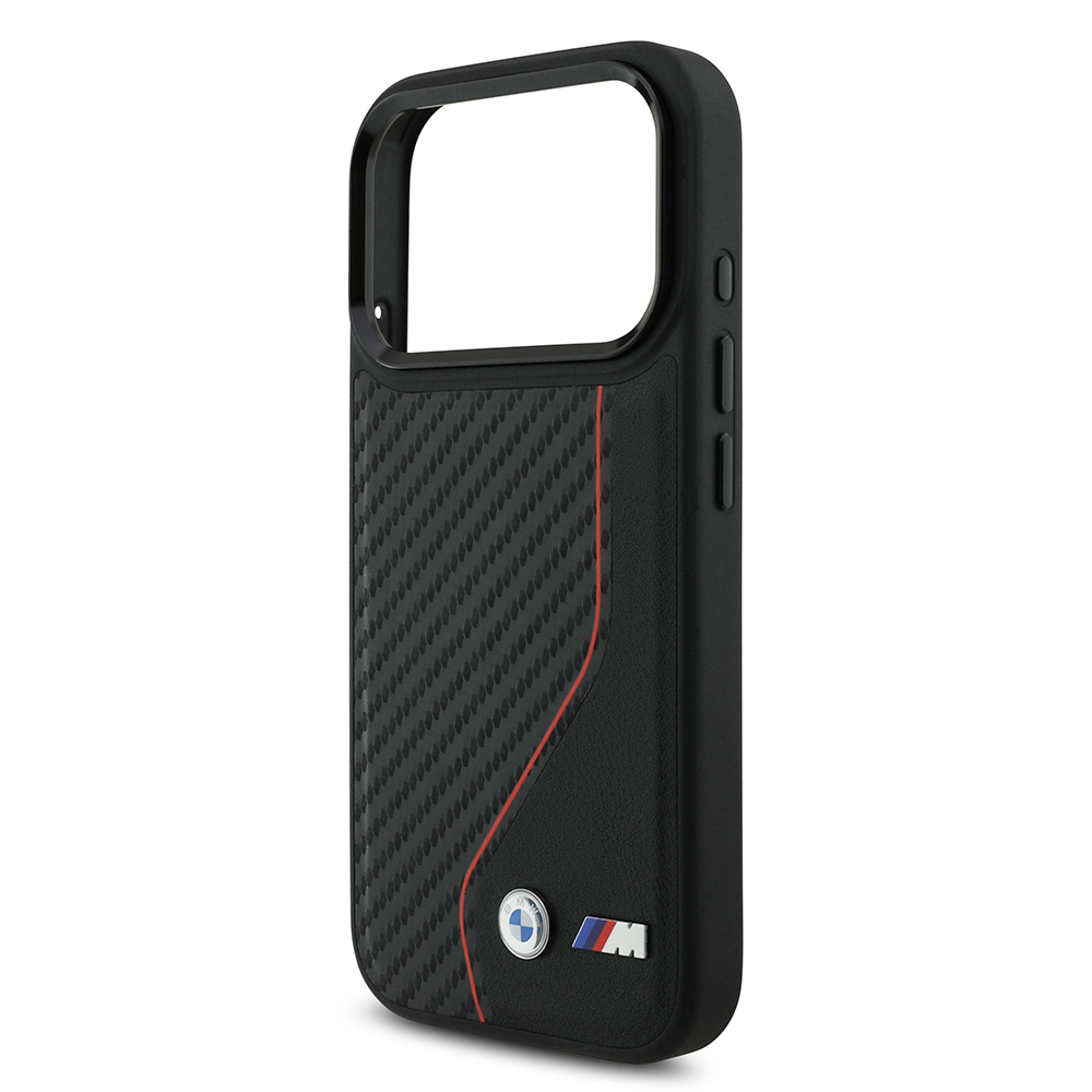 Apple iPhone 17 Pro Kılıf BMW Orjinal Lisanslı M-safe Şarj Özellikli Metal BMW ve M Logolu PU Karbon Tasarımlı Kapak - 6