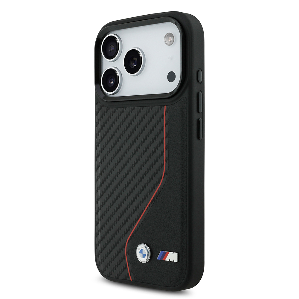 Apple iPhone 17 Pro Kılıf BMW Orjinal Lisanslı M-safe Şarj Özellikli Metal BMW ve M Logolu PU Karbon Tasarımlı Kapak - 8