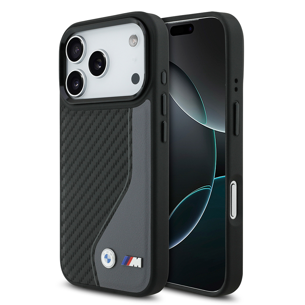 Apple iPhone 17 Pro Kılıf BMW Orjinal Lisanslı M-safe Şarj Özellikli Metal BMW ve M Logolu PU Karbon Tasarımlı Kapak - 3