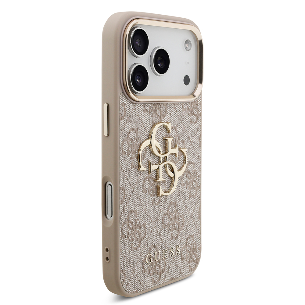 Apple iPhone 17 Pro Kılıf Guess Orjinal Lisanslı Gold Metal Kamera Çerçeveli 4G Desenli Metal Büyük 4G ve Yazı Logolu Kapak - 13