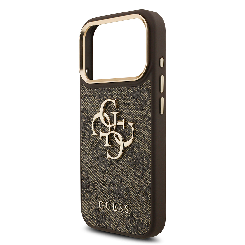 Apple iPhone 17 Pro Kılıf Guess Orjinal Lisanslı Gold Metal Kamera Çerçeveli 4G Desenli Metal Büyük 4G ve Yazı Logolu Kapak - 21