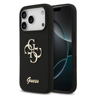 Apple iPhone 17 Pro Kılıf Guess Orjinal Lisanslı Grained Yazı Logolu Kapak Siyah