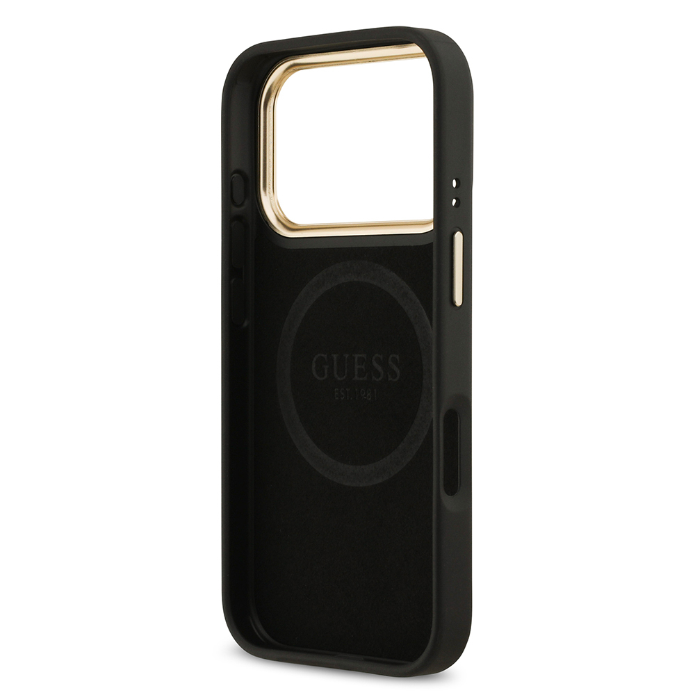 Apple iPhone 17 Pro Kılıf Guess Orjinal Lisanslı M-safe Şarj Özellikli 4G Desenli PU Metal Plaka Klasik Logolu Kapak - 10