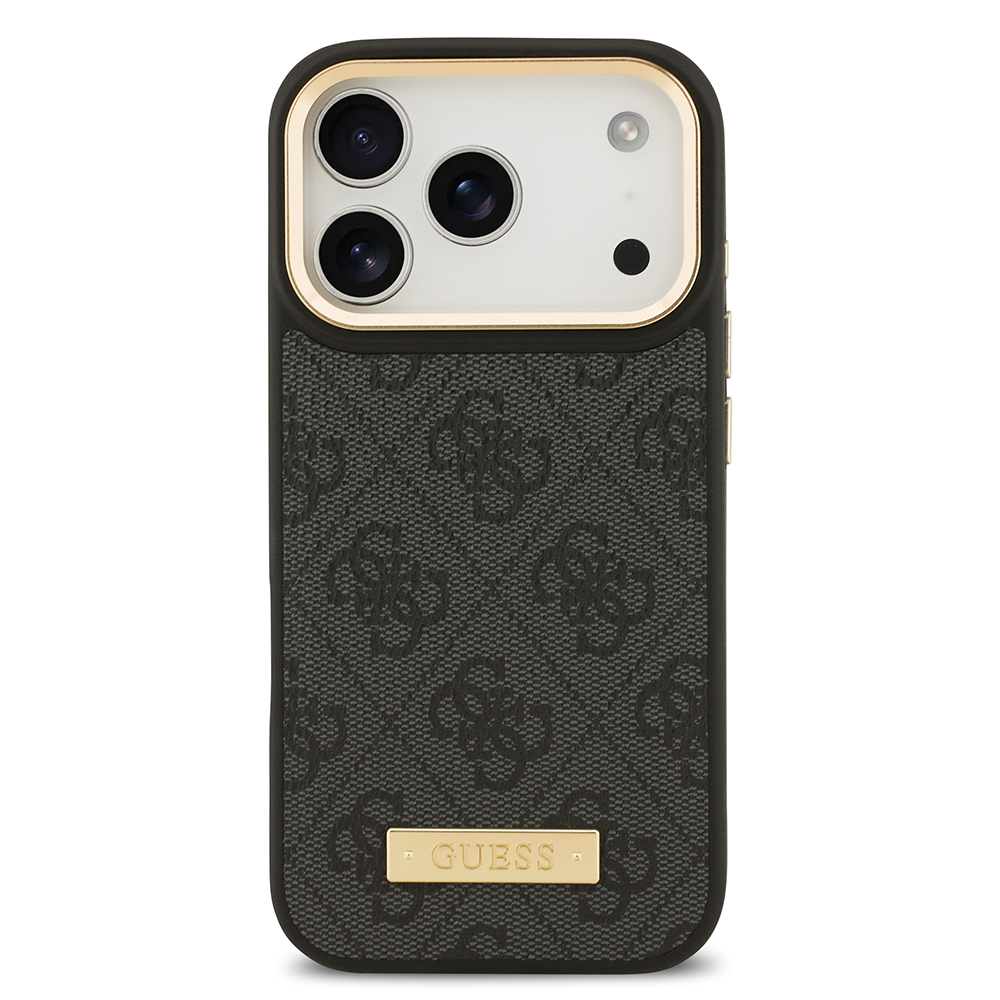 Apple iPhone 17 Pro Kılıf Guess Orjinal Lisanslı M-safe Şarj Özellikli 4G Desenli PU Metal Plaka Klasik Logolu Kapak - 6