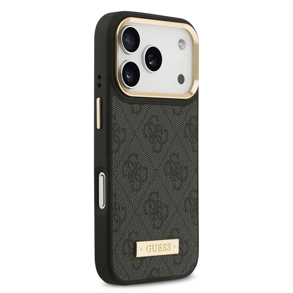 Apple iPhone 17 Pro Kılıf Guess Orjinal Lisanslı M-safe Şarj Özellikli 4G Desenli PU Metal Plaka Klasik Logolu Kapak - 7