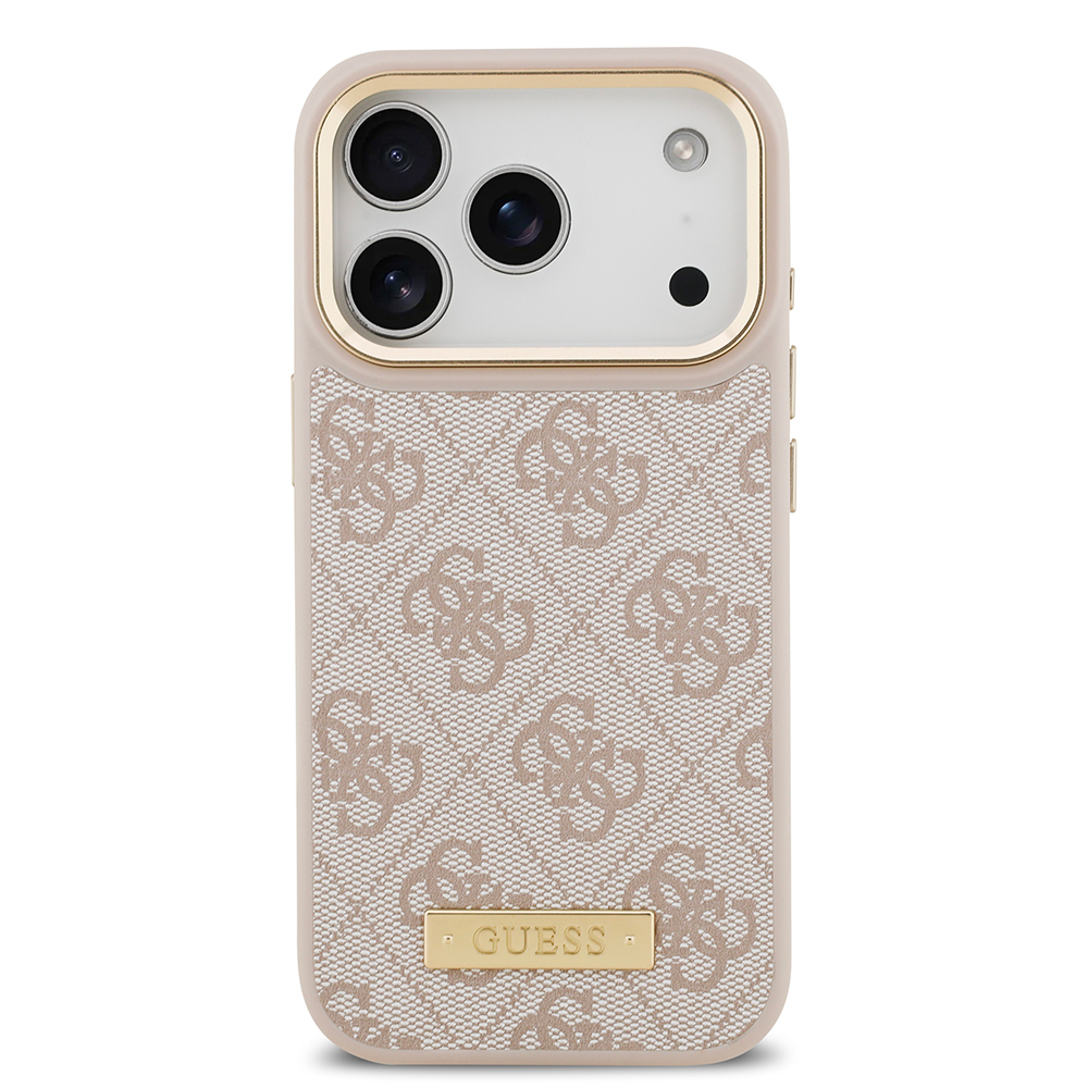 Apple iPhone 17 Pro Kılıf Guess Orjinal Lisanslı M-safe Şarj Özellikli 4G Desenli PU Metal Plaka Klasik Logolu Kapak - 18