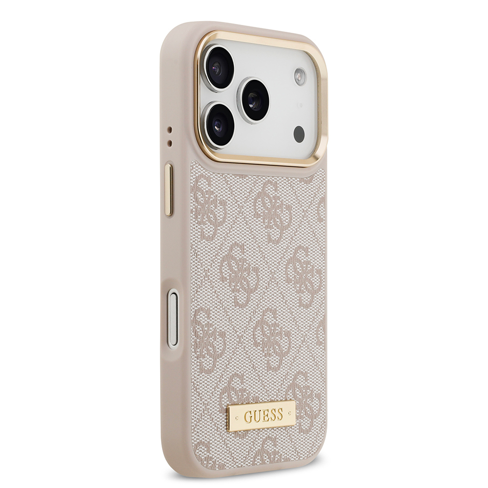 Apple iPhone 17 Pro Kılıf Guess Orjinal Lisanslı M-safe Şarj Özellikli 4G Desenli PU Metal Plaka Klasik Logolu Kapak - 19