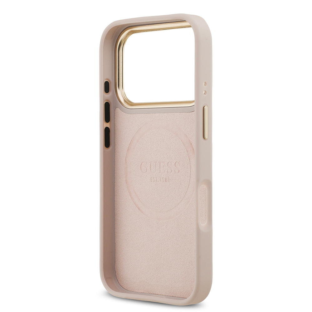 Apple iPhone 17 Pro Kılıf Guess Orjinal Lisanslı M-safe Şarj Özellikli 4G Desenli PU Metal Plaka Klasik Logolu Kapak - 22