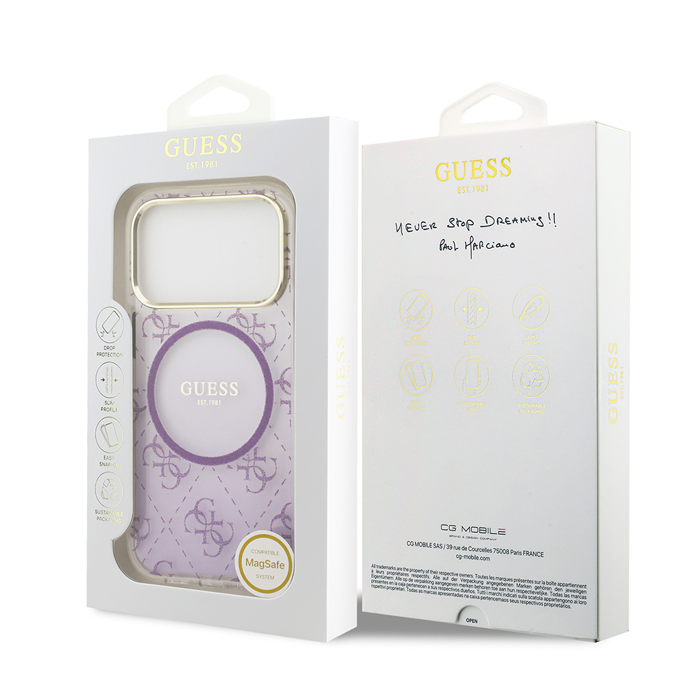 Apple iPhone 17 Pro Kılıf Guess Orjinal Lisanslı M-safe Şarj Özellikli 4G Desenli Simli Silikon Kapak - 24