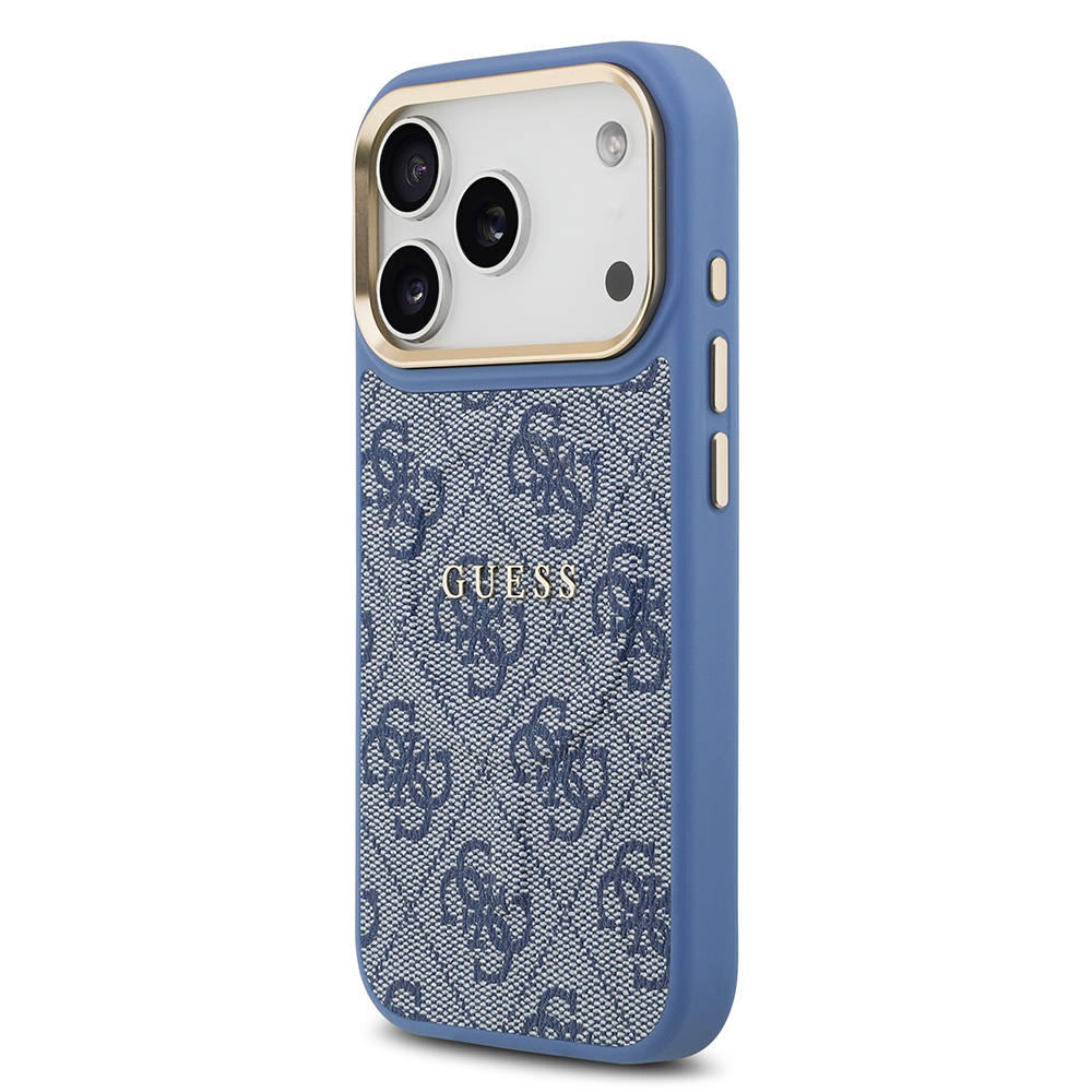 Apple iPhone 17 Pro Kılıf Guess Orjinal Lisanslı M-safe Şarj Özellikli Gold Metal Kamera Çerçeveli PU Deri 4G Desenli Yazı Logolu Kapak - 20