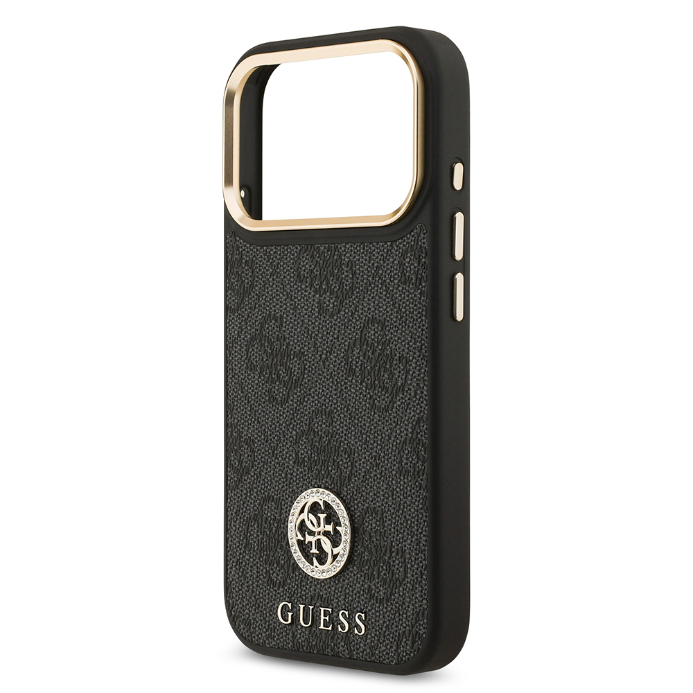 Apple iPhone 17 Pro Kılıf Guess Orjinal Lisanslı M-safe Şarj Özellikli Gold Metal Kamera Çerçeveli Taşlı 4G Logolu Kapak - 8