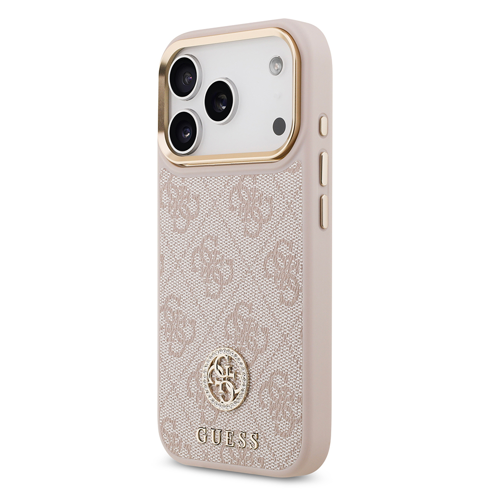Apple iPhone 17 Pro Kılıf Guess Orjinal Lisanslı M-safe Şarj Özellikli Gold Metal Kamera Çerçeveli Taşlı 4G Logolu Kapak - 19