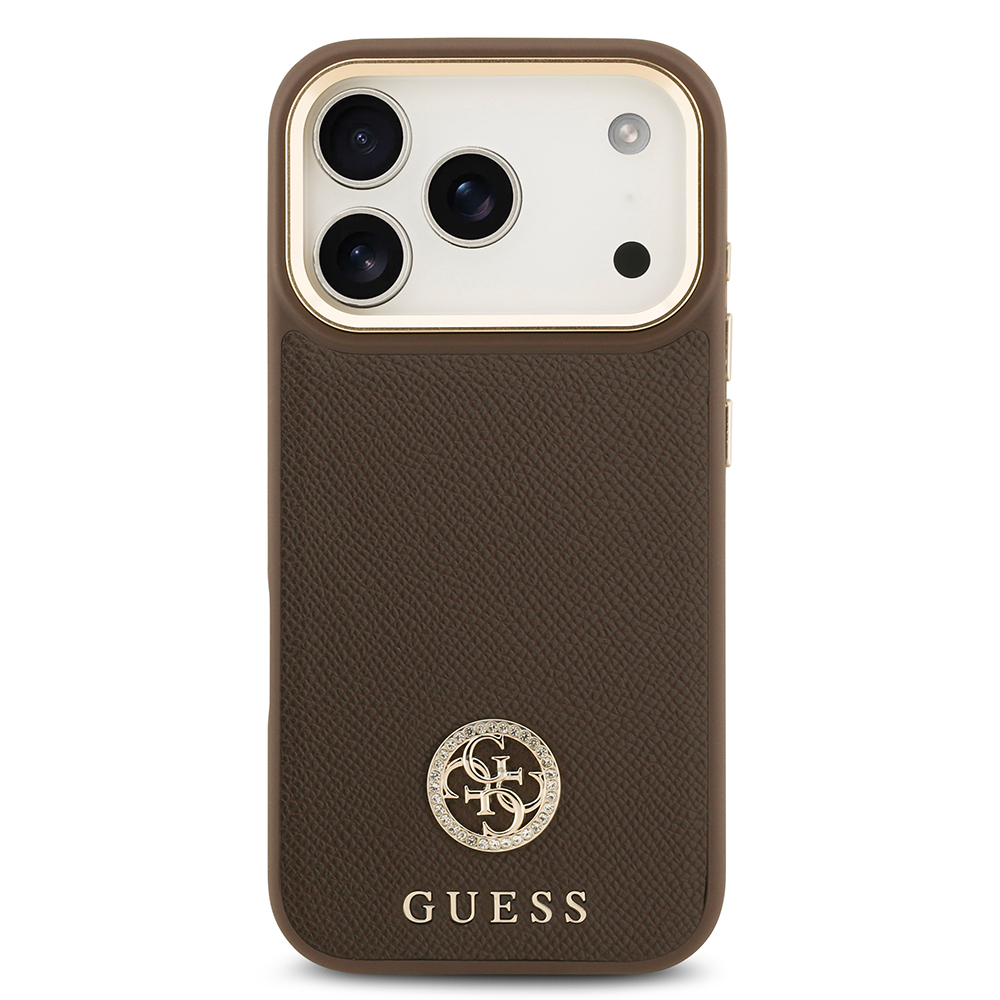 Apple iPhone 17 Pro Kılıf Guess Orjinal Lisanslı M-safe Şarj Özellikli Grained Yazı ve Taşlı 4G Logolu Kapak - 5