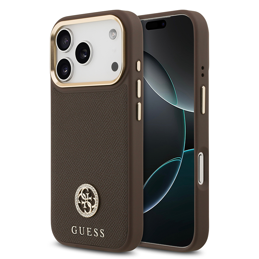 Apple iPhone 17 Pro Kılıf Guess Orjinal Lisanslı M-safe Şarj Özellikli Grained Yazı ve Taşlı 4G Logolu Kapak - 2