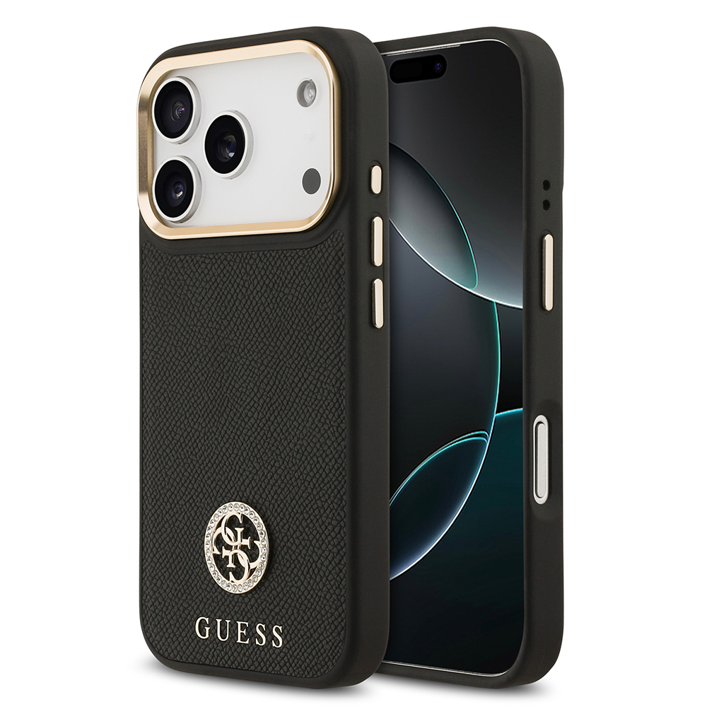 Apple iPhone 17 Pro Kılıf Guess Orjinal Lisanslı M-safe Şarj Özellikli Grained Yazı ve Taşlı 4G Logolu Kapak - 3