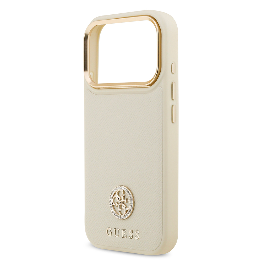 Apple iPhone 17 Pro Kılıf Guess Orjinal Lisanslı M-safe Şarj Özellikli Grained Yazı ve Taşlı 4G Logolu Kapak - 23