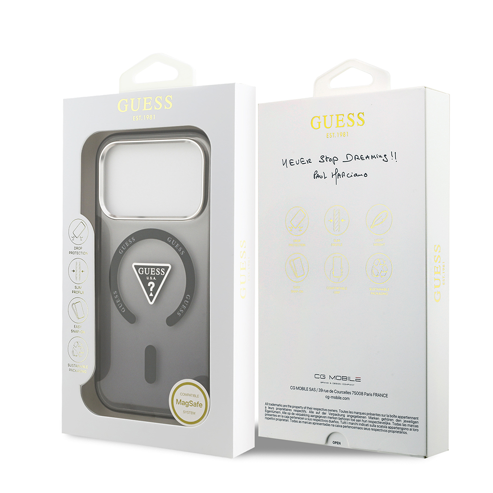 Apple iPhone 17 Pro Kılıf Guess Orjinal Lisanslı M-safe Şarj Özellikli IML Baskılı Üçgen Logolu Metal Kamera Çerçeveli Kapak - 16