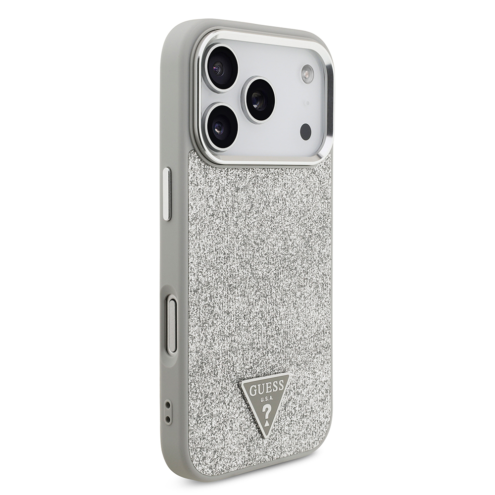 Apple iPhone 17 Pro Kılıf Guess Orjinal Lisanslı M-safe Şarj Özellikli Metal Kamera Çerçeveli Üçgen Logolu Glitter Kapak - 14