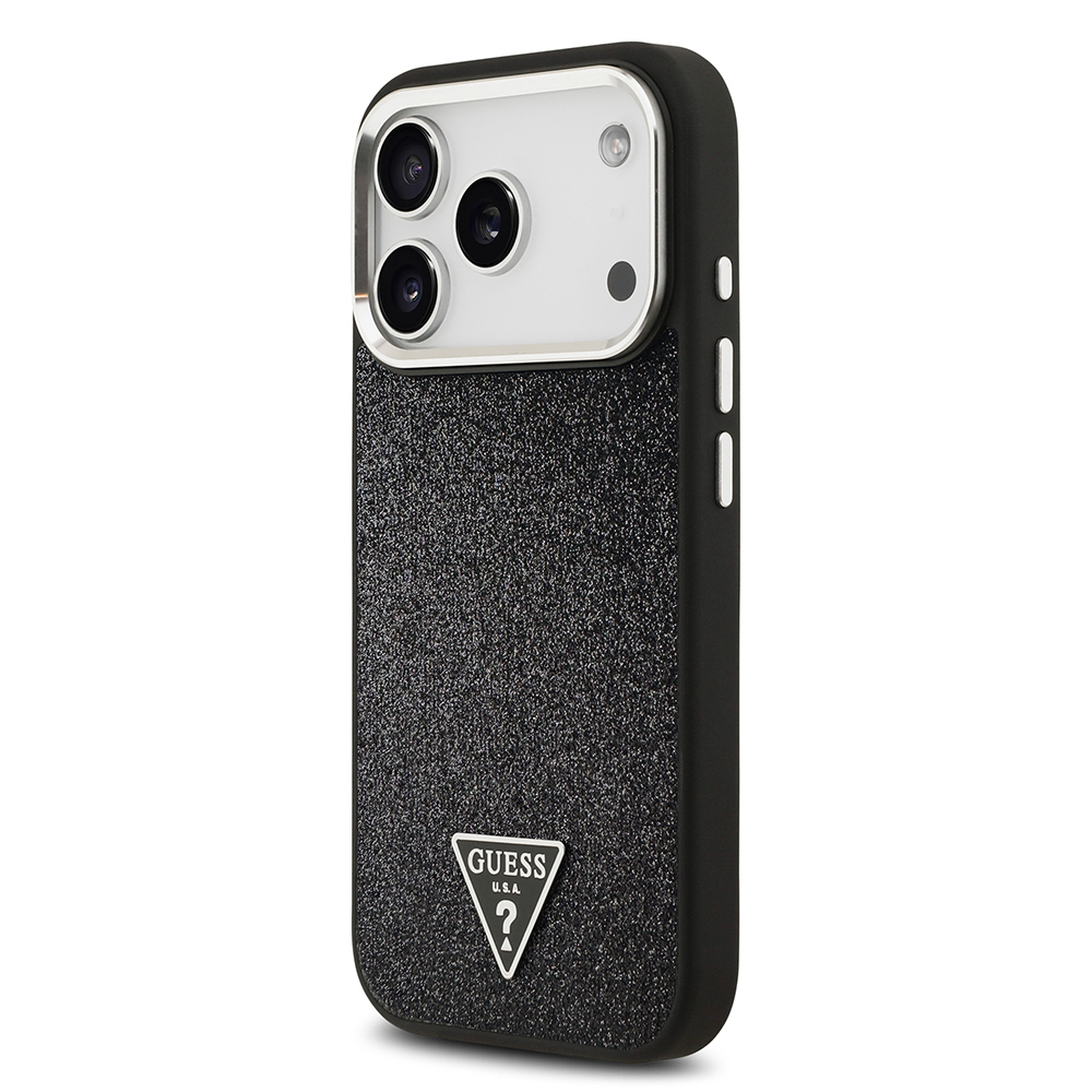 Apple iPhone 17 Pro Kılıf Guess Orjinal Lisanslı M-safe Şarj Özellikli Metal Kamera Çerçeveli Üçgen Logolu Glitter Kapak - 24