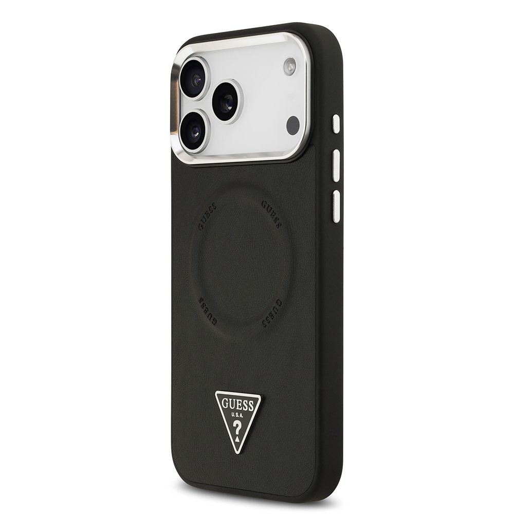 Apple iPhone 17 Pro Kılıf Guess Orjinal Lisanslı M-safe Şarj Özellikli PU Deri Metal Kamera Çerçeveli Üçgen Logolu Kapak - 3