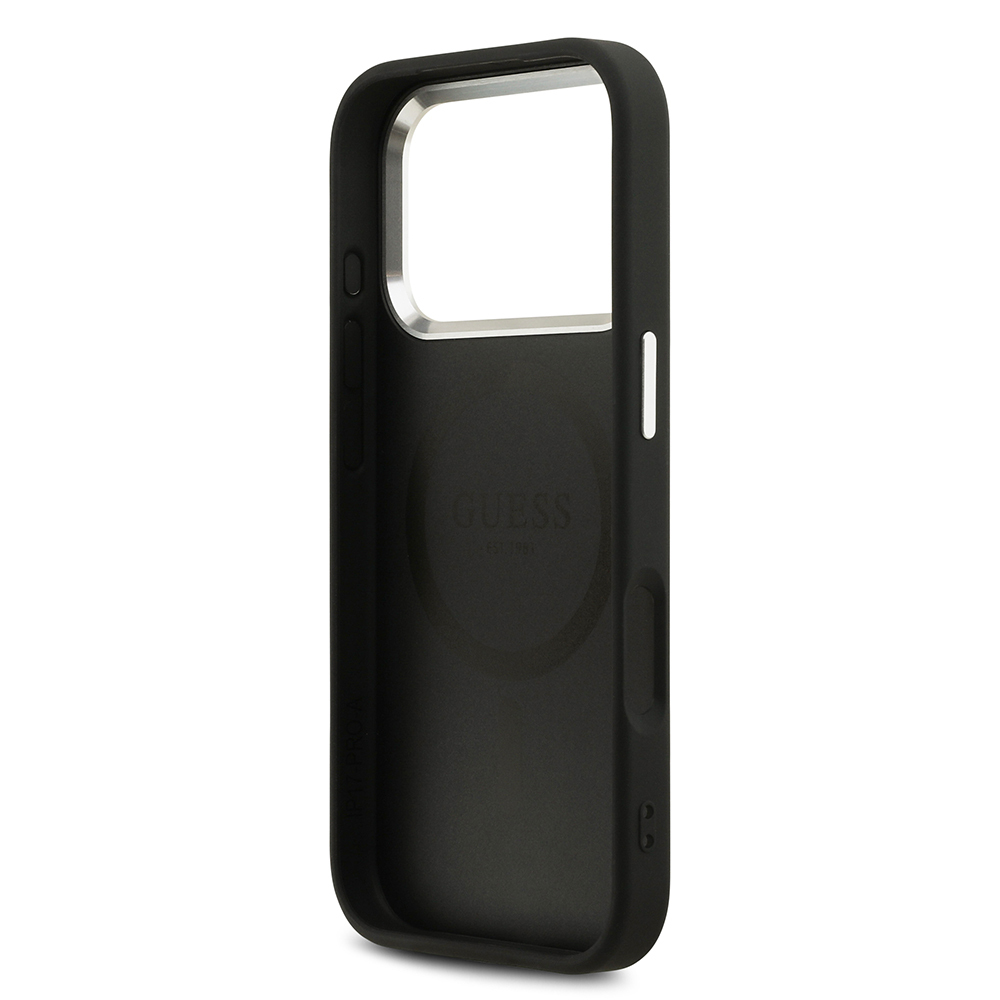 Apple iPhone 17 Pro Kılıf Guess Orjinal Lisanslı M-safe Şarj Özellikli Sıcak Baskılı Klasik Yazı Logolu PU Deri Peony Kapak - 22