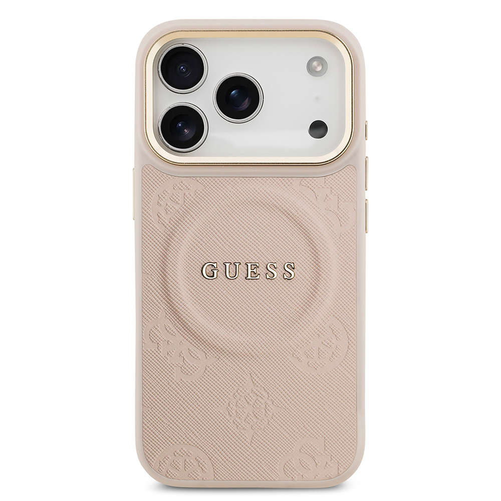 Apple iPhone 17 Pro Kılıf Guess Orjinal Lisanslı M-safe Şarj Özellikli Sıcak Baskılı Yazı Logolu PU Deri Peony Kapak - 7