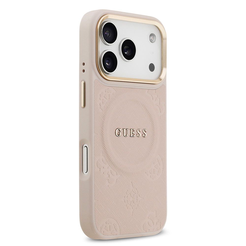 Apple iPhone 17 Pro Kılıf Guess Orjinal Lisanslı M-safe Şarj Özellikli Sıcak Baskılı Yazı Logolu PU Deri Peony Kapak - 8