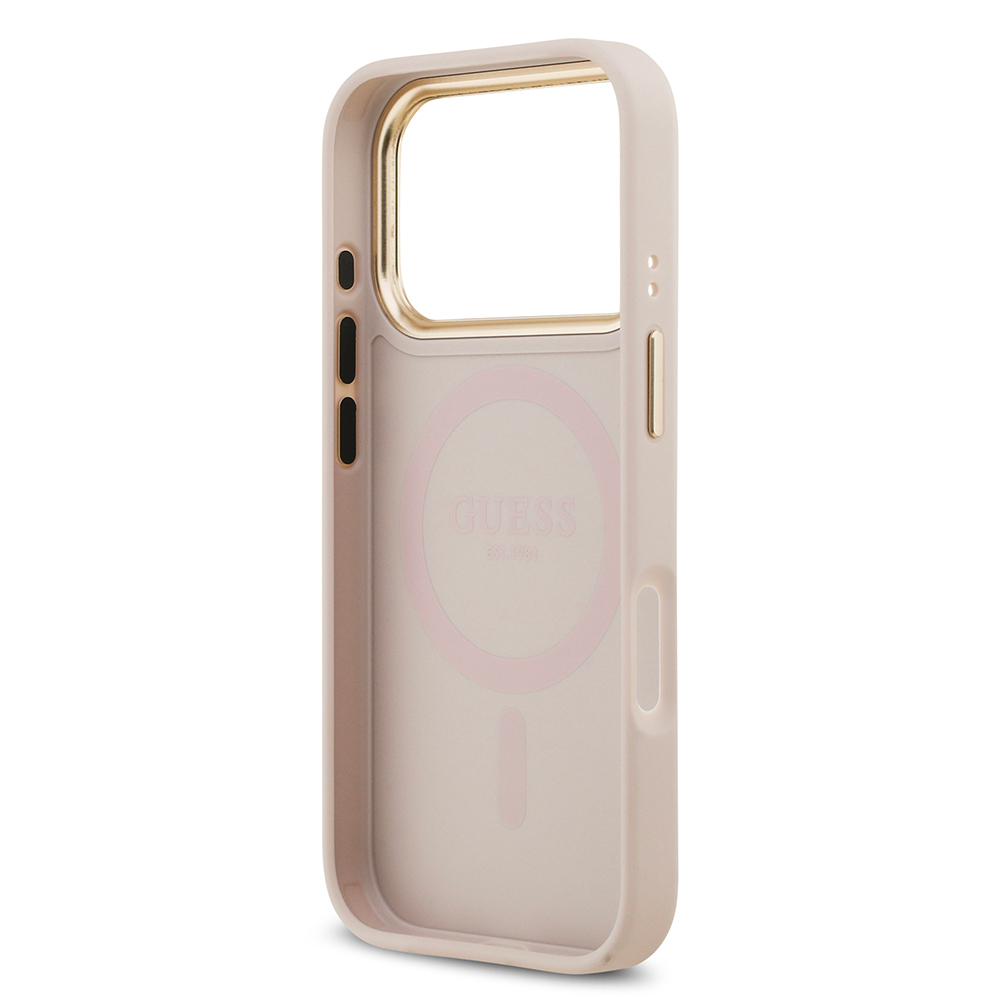 Apple iPhone 17 Pro Kılıf Guess Orjinal Lisanslı M-safe Şarj Özellikli Sıcak Baskılı Yazı Logolu PU Deri Peony Kapak - 11