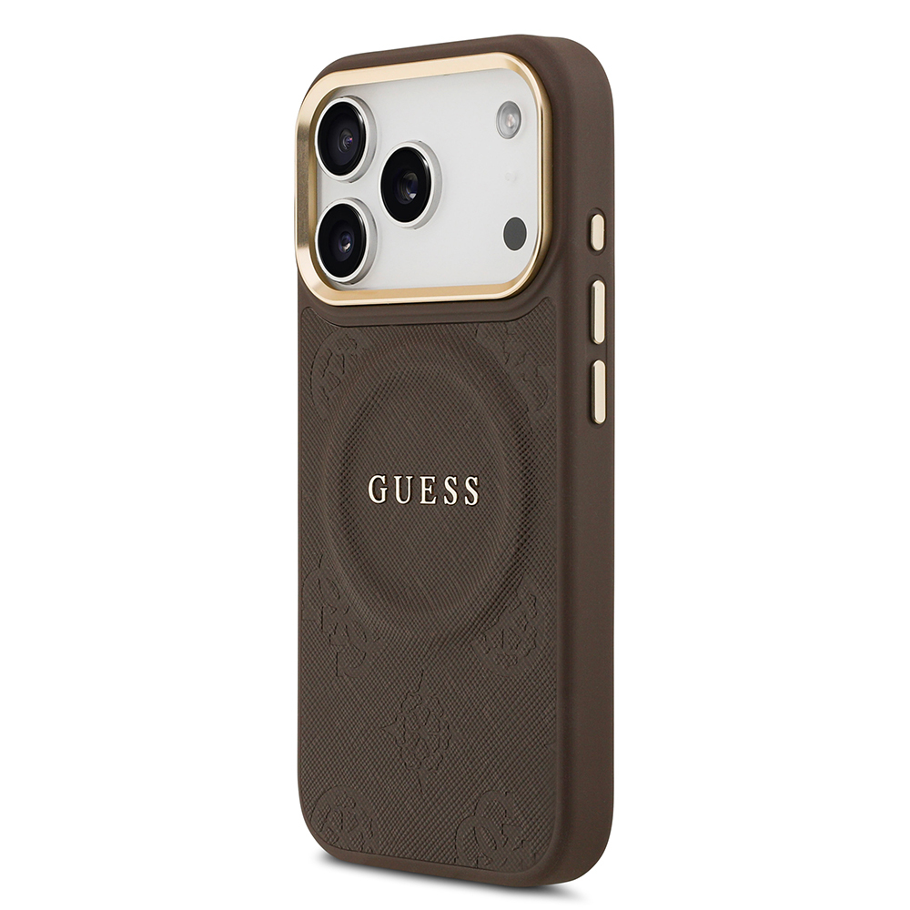 Apple iPhone 17 Pro Kılıf Guess Orjinal Lisanslı M-safe Şarj Özellikli Sıcak Baskılı Yazı Logolu PU Deri Peony Kapak - 12