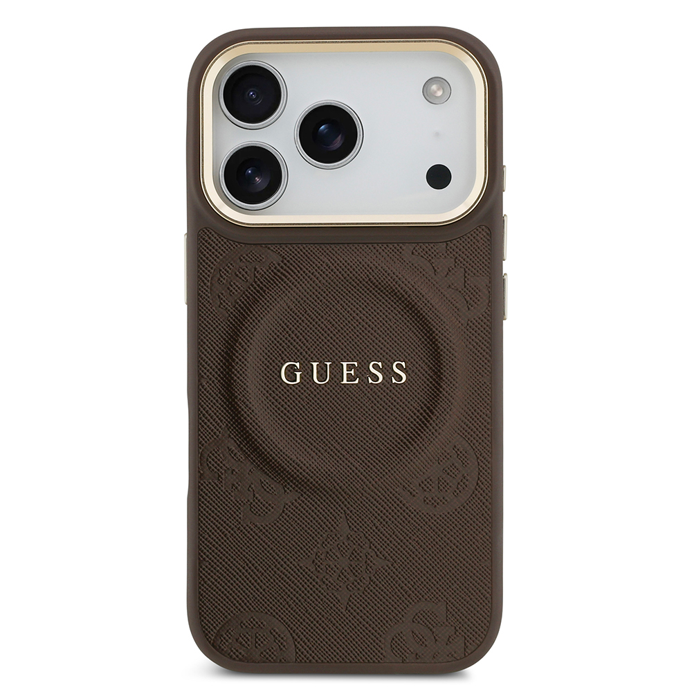 Apple iPhone 17 Pro Kılıf Guess Orjinal Lisanslı M-safe Şarj Özellikli Sıcak Baskılı Yazı Logolu PU Deri Peony Kapak - 13