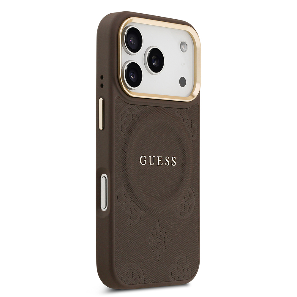 Apple iPhone 17 Pro Kılıf Guess Orjinal Lisanslı M-safe Şarj Özellikli Sıcak Baskılı Yazı Logolu PU Deri Peony Kapak - 14