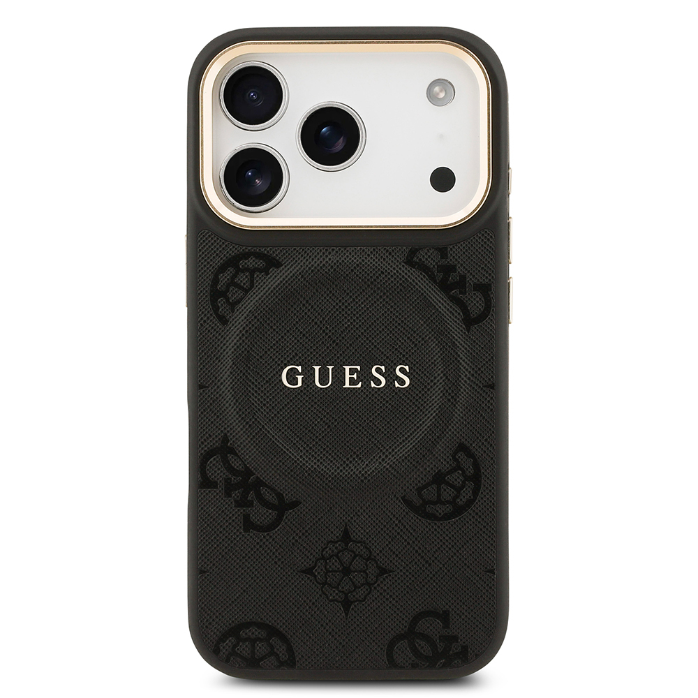 Apple iPhone 17 Pro Kılıf Guess Orjinal Lisanslı M-safe Şarj Özellikli Sıcak Baskılı Yazı Logolu PU Deri Peony Kapak - 19