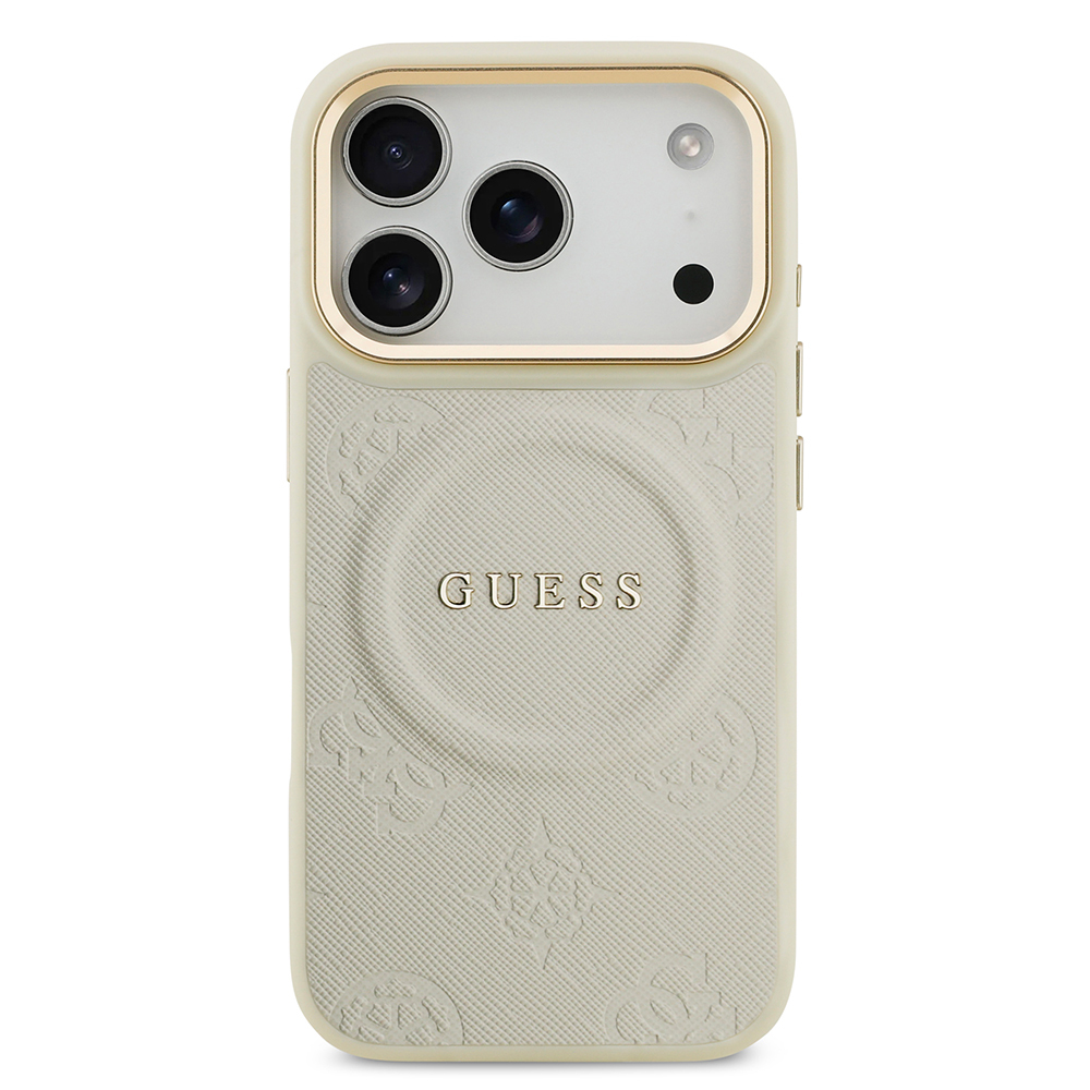 Apple iPhone 17 Pro Kılıf Guess Orjinal Lisanslı M-safe Şarj Özellikli Sıcak Baskılı Yazı Logolu PU Deri Peony Kapak - 25
