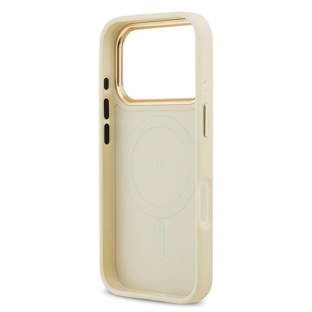 Apple iPhone 17 Pro Kılıf Guess Orjinal Lisanslı M-safe Şarj Özellikli Sıcak Baskılı Yazı Logolu PU Deri Peony Kapak - 29
