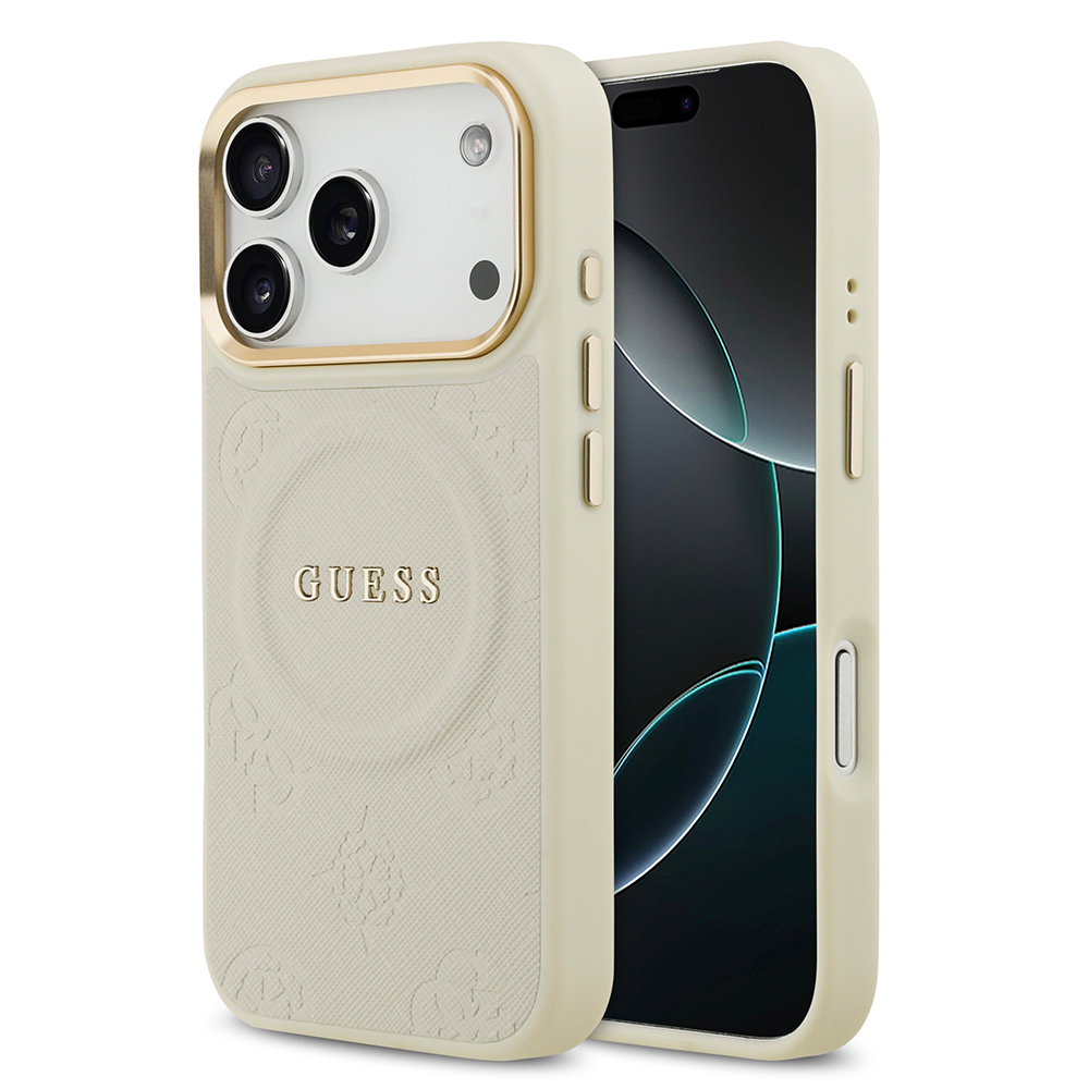 Apple iPhone 17 Pro Kılıf Guess Orjinal Lisanslı M-safe Şarj Özellikli Sıcak Baskılı Yazı Logolu PU Deri Peony Kapak - 5