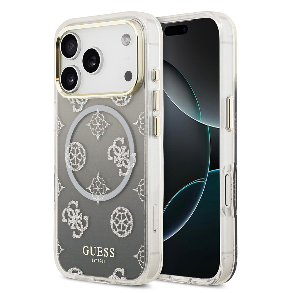 Apple iPhone 17 Pro Kılıf Guess Orjinal Lisanslı M-safe Şarj Özellikli Simli Peony Desenli Silikon Kapak - 2