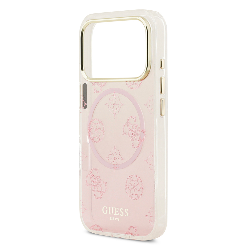 Apple iPhone 17 Pro Kılıf Guess Orjinal Lisanslı M-safe Şarj Özellikli Simli Peony Desenli Silikon Kapak - 14