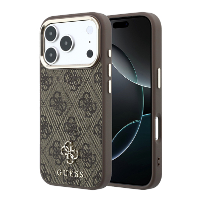 Apple iPhone 17 Pro Kılıf Guess Orjinal Lisanslı M-safe Şarj Özellikli Small 4G Classic Logolu Kapak Kahverengi