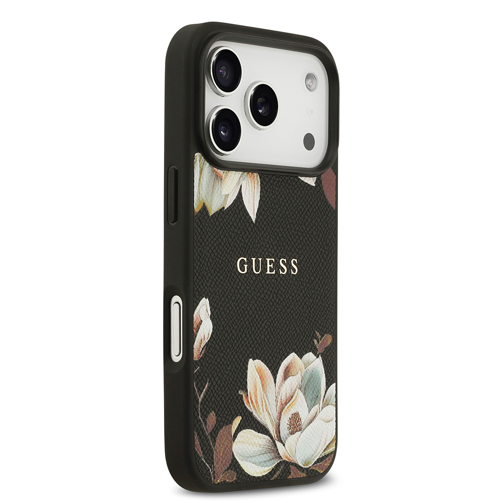 Apple iPhone 17 Pro Kılıf Guess Orjinal Lisanslı M-safe Şarj Özellikli Taneli Çiçek Tasarımlı Metal Yazı Logolu Kapak - 6