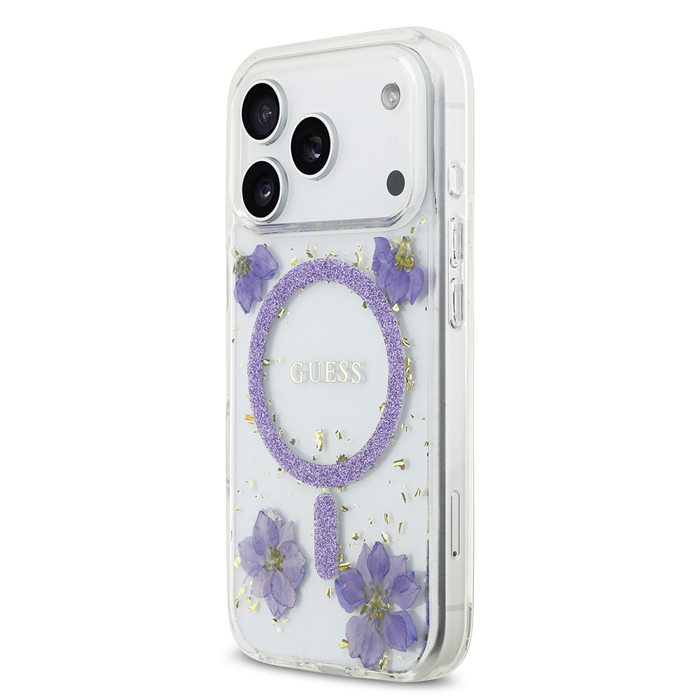 Apple iPhone 17 Pro Kılıf Guess Orjinal Lisanslı M-safe Şarj Özellikli Transparan Resin Flowers Kapak - 10