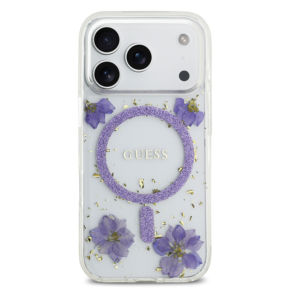 Apple iPhone 17 Pro Kılıf Guess Orjinal Lisanslı M-safe Şarj Özellikli Transparan Resin Flowers Kapak - 11