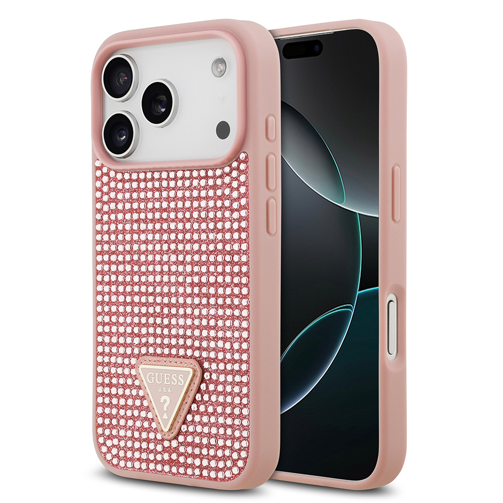 Apple iPhone 17 Pro Kılıf Guess Orjinal Lisanslı Taşlı Arka Yüzey Üçgen Logolu Kapak - 1