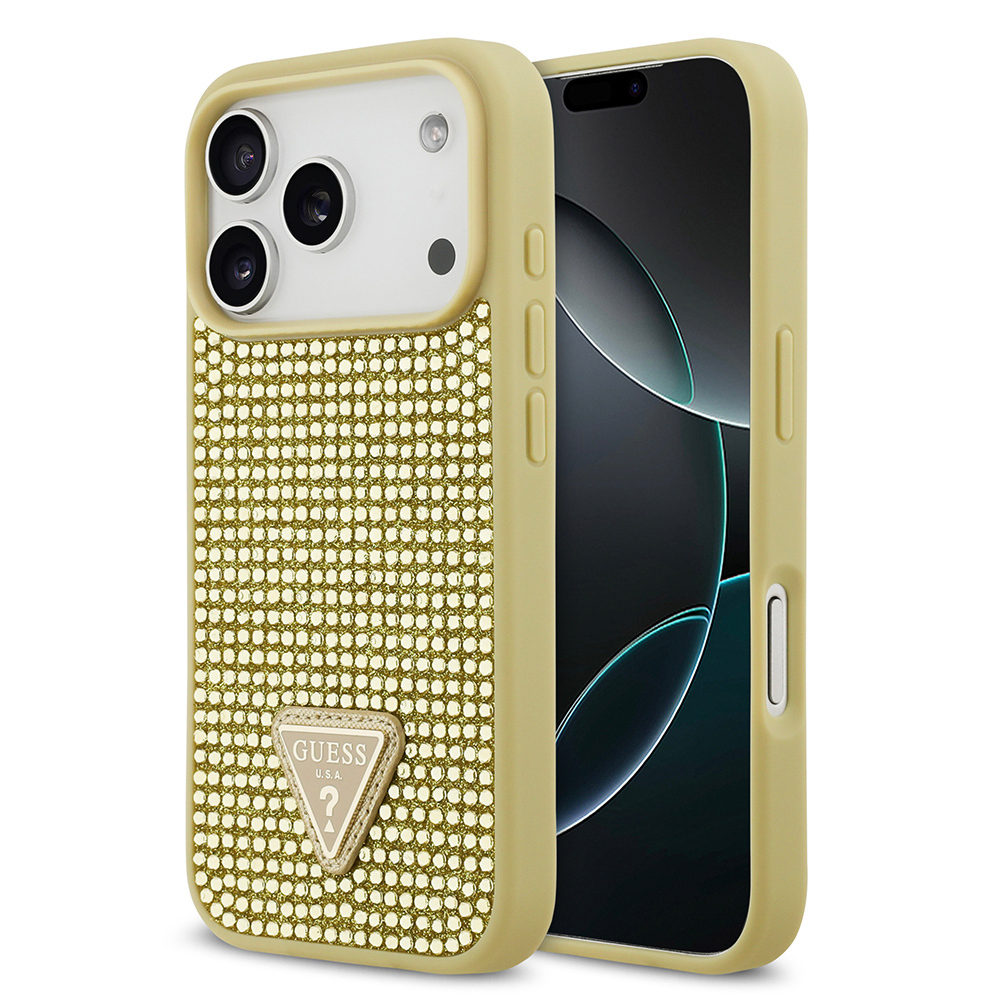 Apple iPhone 17 Pro Kılıf Guess Orjinal Lisanslı Taşlı Arka Yüzey Üçgen Logolu Kapak - 3