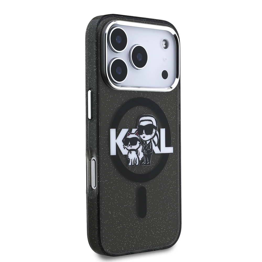 Apple iPhone 17 Pro Kılıf Karl Lagerfeld Orjinal Lisanslı Parlayan Simli Karl & Choupette Sketch Logo Kapak - 5