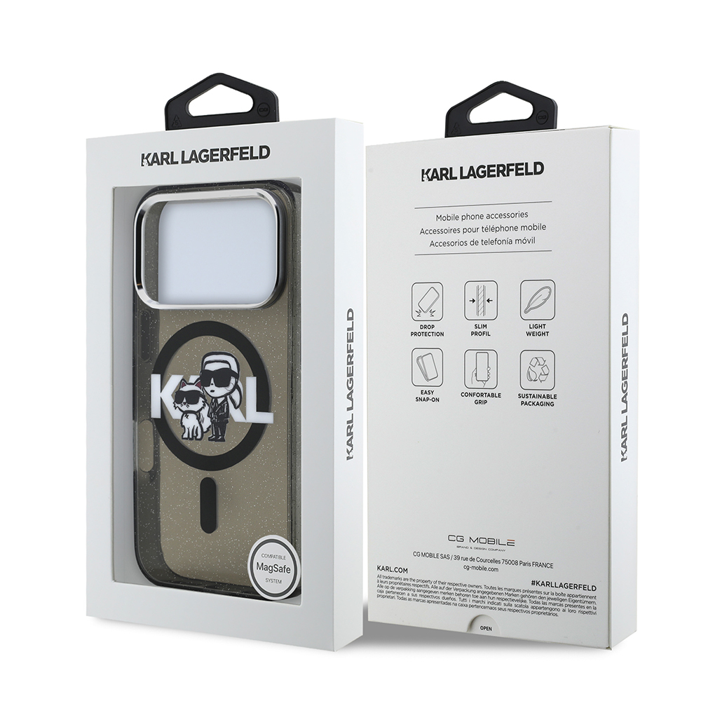 Apple iPhone 17 Pro Kılıf Karl Lagerfeld Orjinal Lisanslı Parlayan Simli Karl & Choupette Sketch Logo Kapak - 9